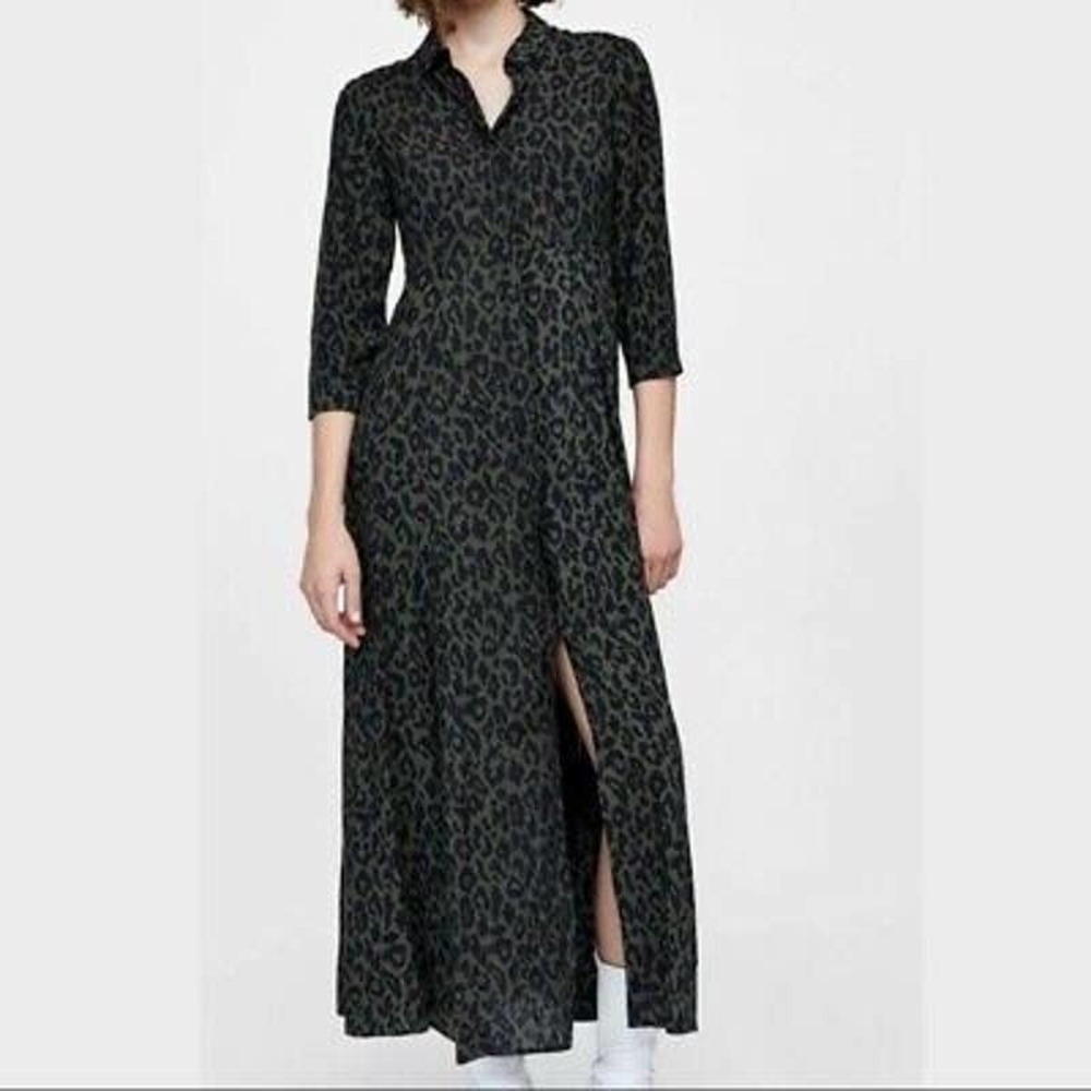 Zara Black Leopard Print Midi Dress